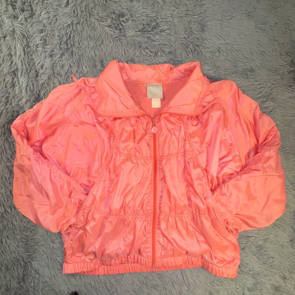Adidas Track Jacket Women's Large Coral Pink Windbreaker Full Zip Vintage 80s - Picture 11 of 12